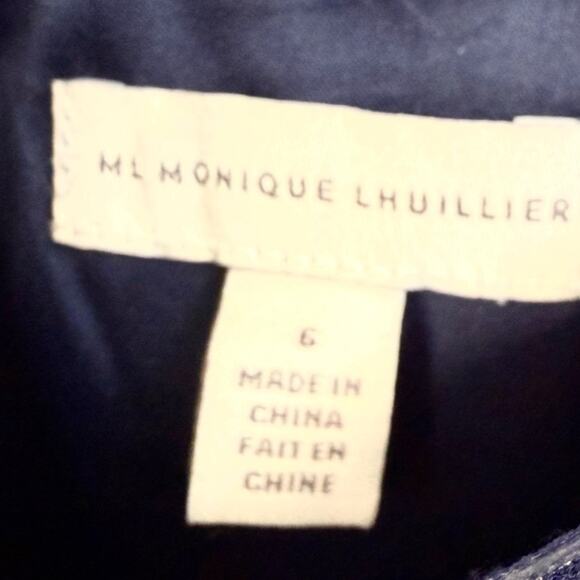 NWOT ML Monique Lhuillier Off-the-Shoulder Ruffle Trim Navy dress - Sz 6 - Picture 9 of 9